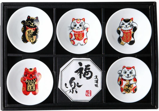 Mino Ware | Fukuraku Sake Cups | 5Pcs Set | Lucky Cat | 正價