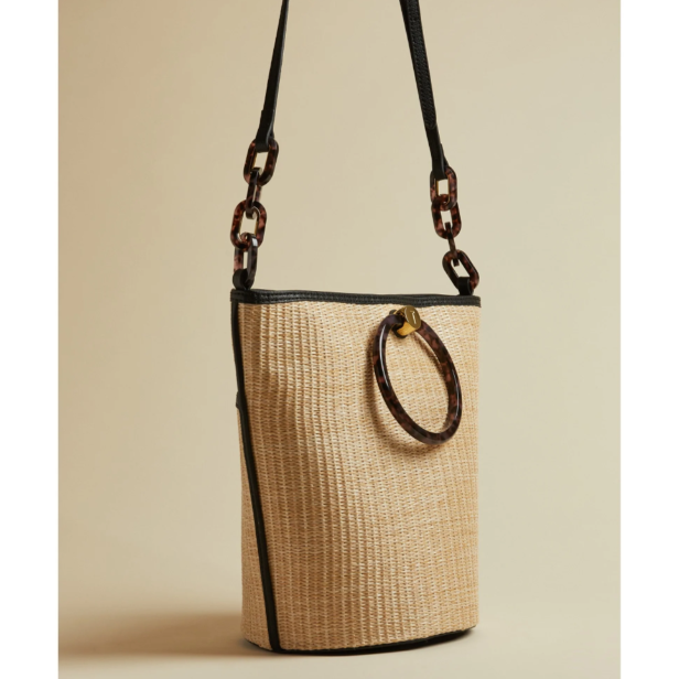 Resin Handle Straw Bucket Bag | Black