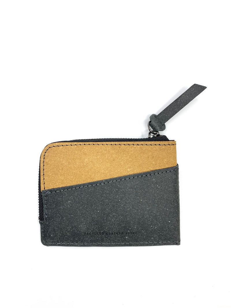 Zip Up Wallet Recycled Leather Black & Tan (1613070991394)