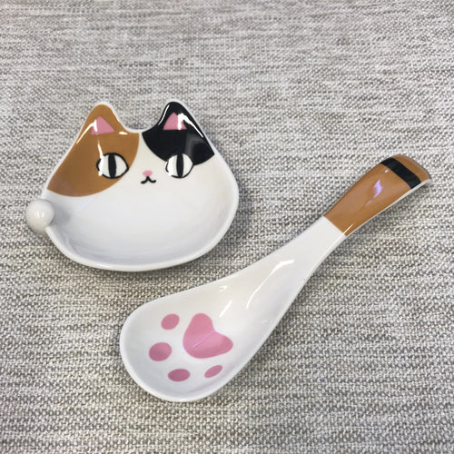 Cat Dip Plate with Spoon | Flower Cat (1719422648354)