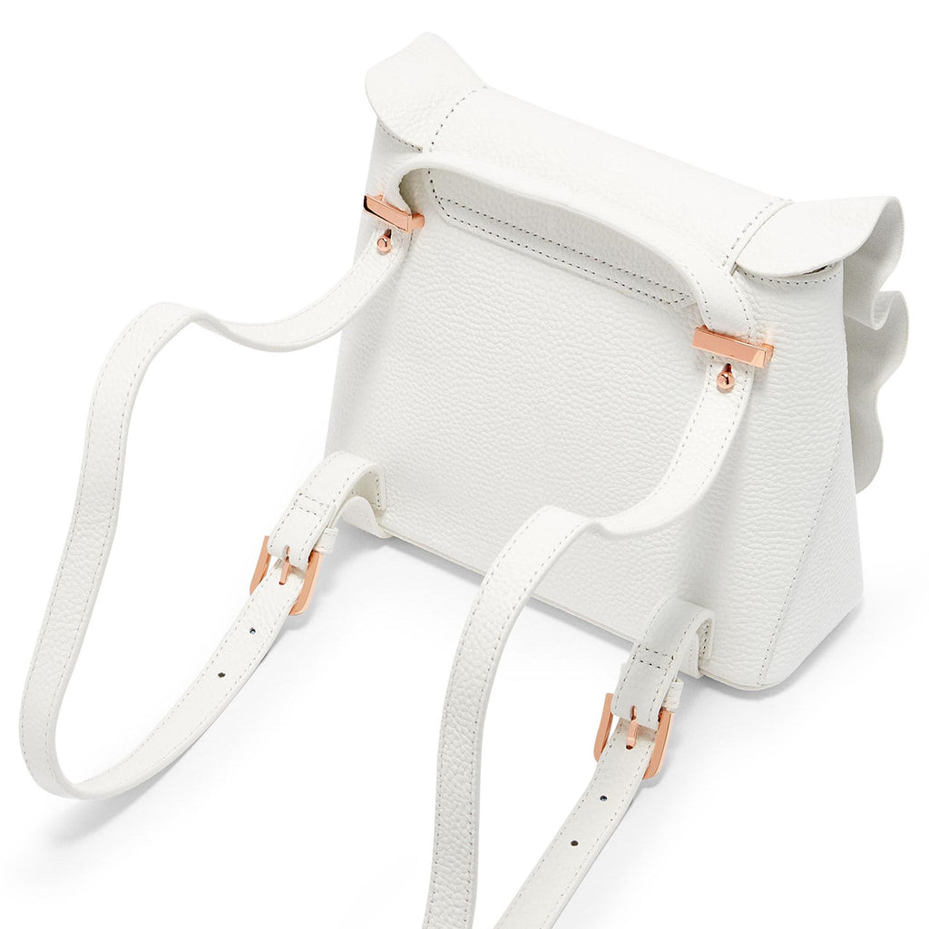 Rammira Leather Ruffle Backpack | White (4676026269770)
